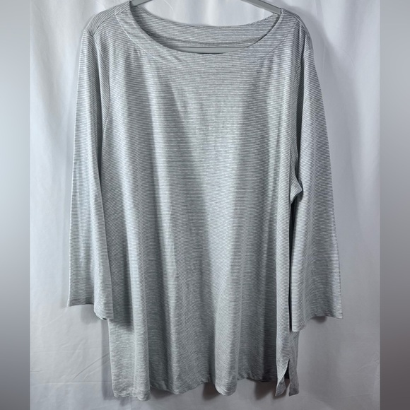 Eileen Fisher Light Gray Striped Tunic 2X Organic Linen Timeless Comfortable - Picture 1 of 10